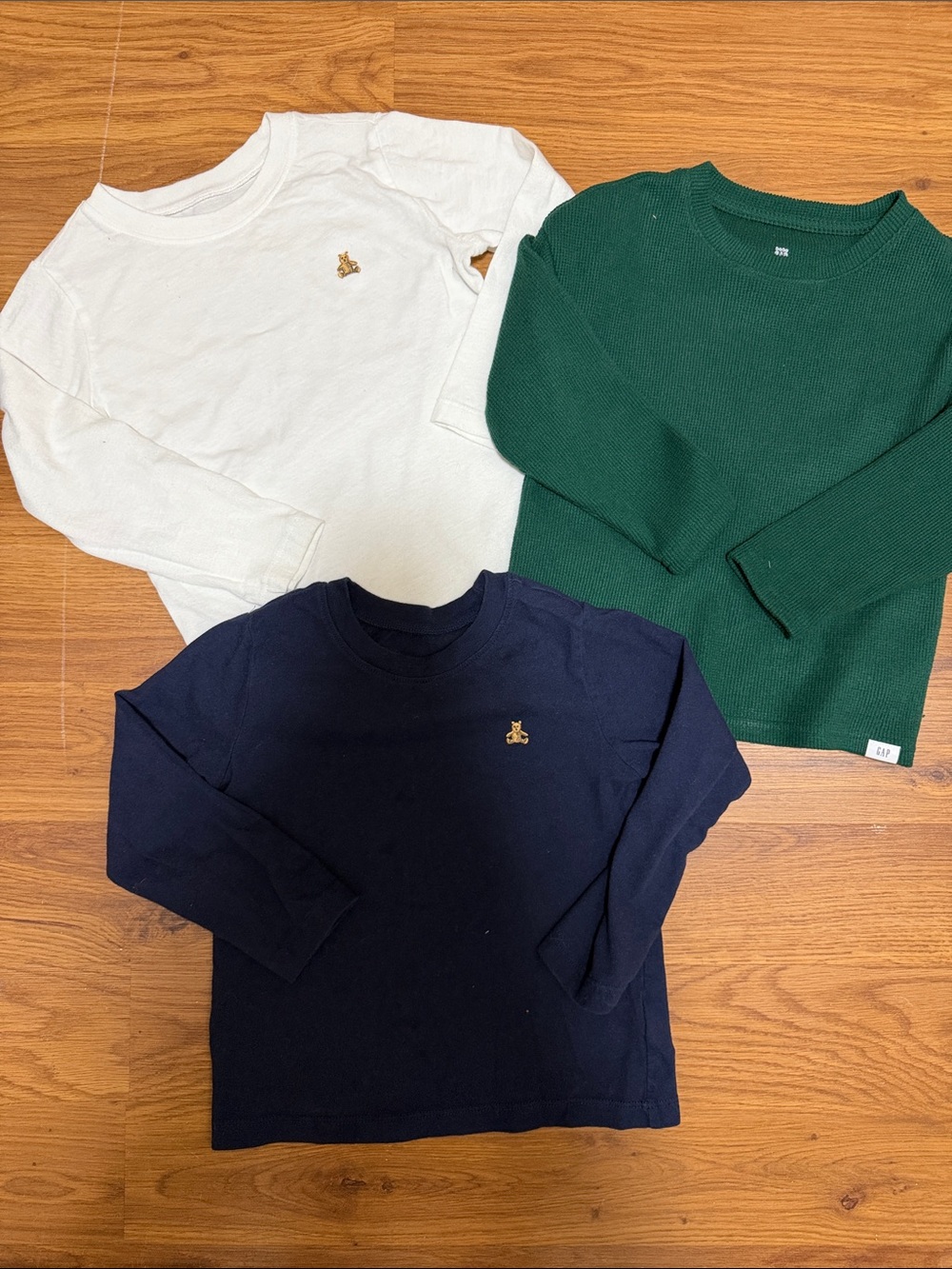 GAP Kids Long-Sleeve Crewneck Tees - White, Navy, Forest Green